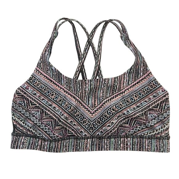 Lululemon Tribal Pace Energy Bra Womens 8 Pink Strappy Wireless Athleisure Gym - Picture 1 of 9